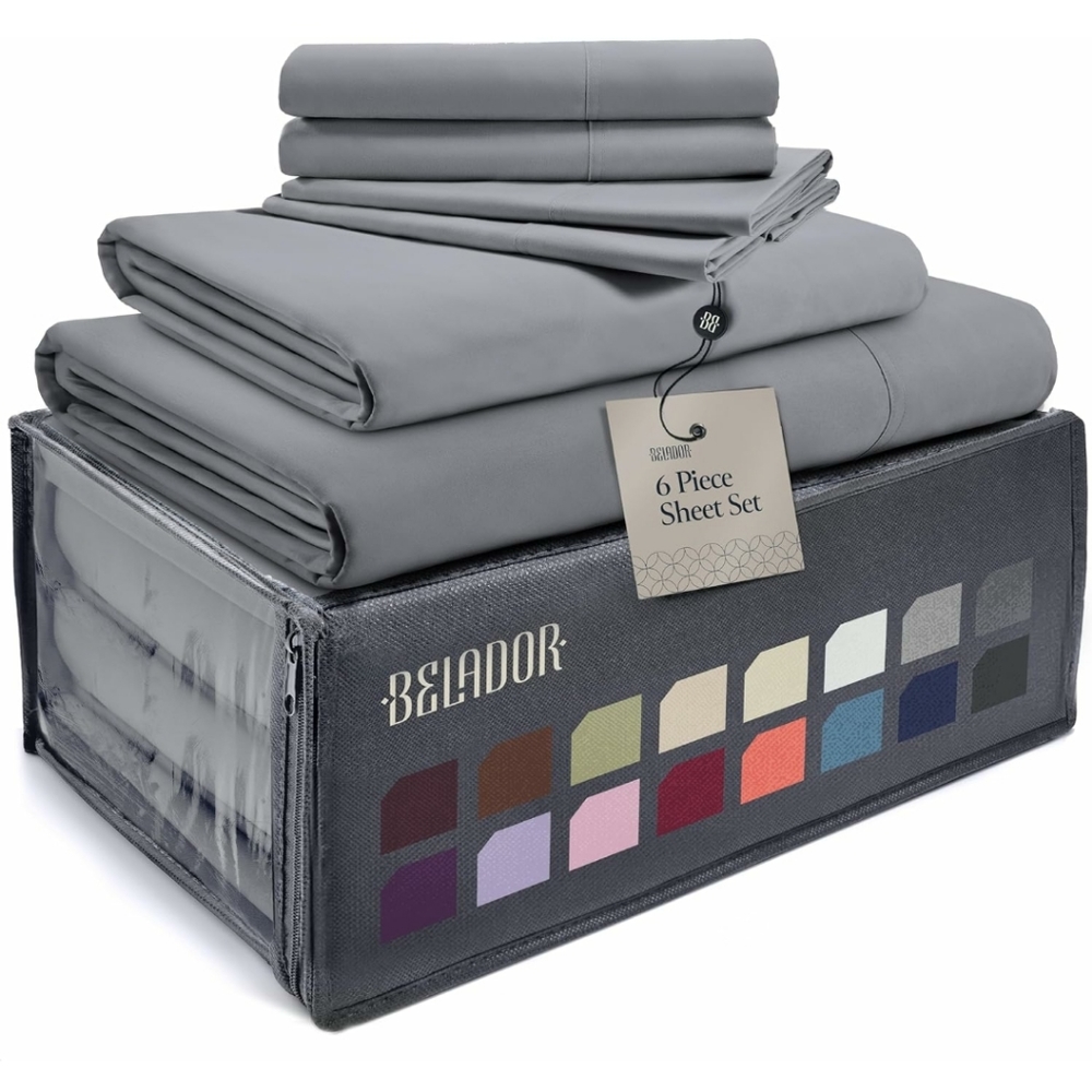 Luxury 6 Piece Bed Sheets for Queen Size Bed, Secure-Fit Deep Pocket Sheets
